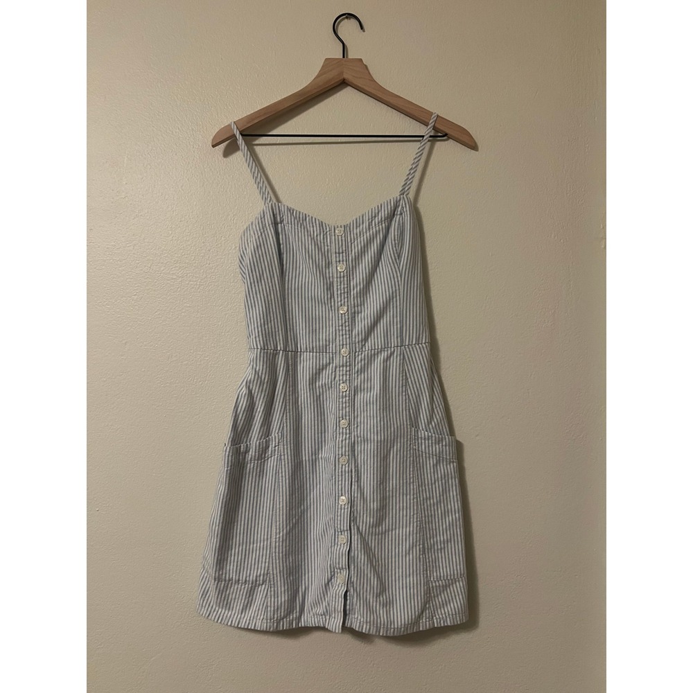 Abercrombie & Fitch Blue White Striped Cotton Button Front Mini Dress Size M